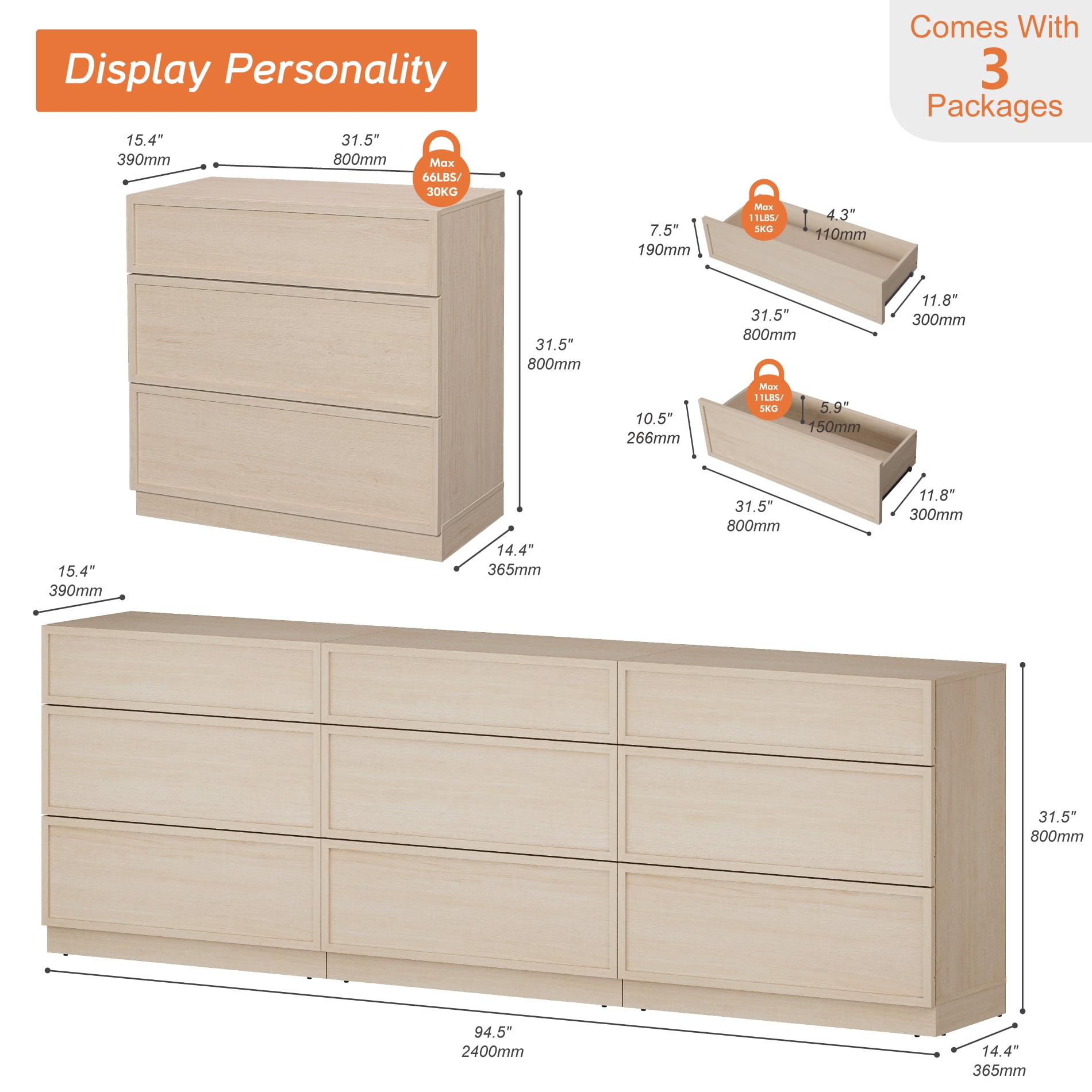 WAMPAT Modern TV Stand for TVs Up to 110", 4-in-1 Entertainment Center TV Console with 8 Doors and Adjustable Shelf, Wooden Media Console Cabinet for Living Room, Bedroom, Beige