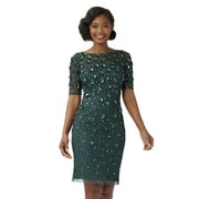 Adrianna Papell Women's Beaded Cocktail Dress, Dusty Emerald, 14