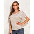thumbnail image 3 of PrettyGuide Women's Sparkly Sequin Tops Short Sleeve Glitter Loose Party Shirt Blouse Boat Neck Dressy Top, 3 of 7
