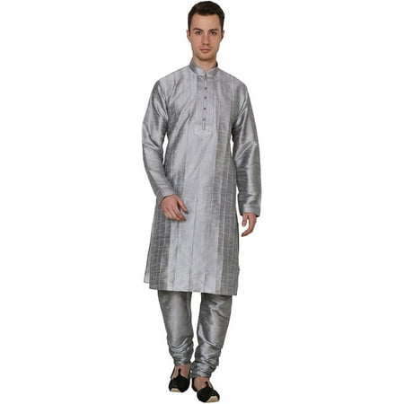 

Royal Kurta Men s Silk Blend Pintuck Kurta Pyjama Grey