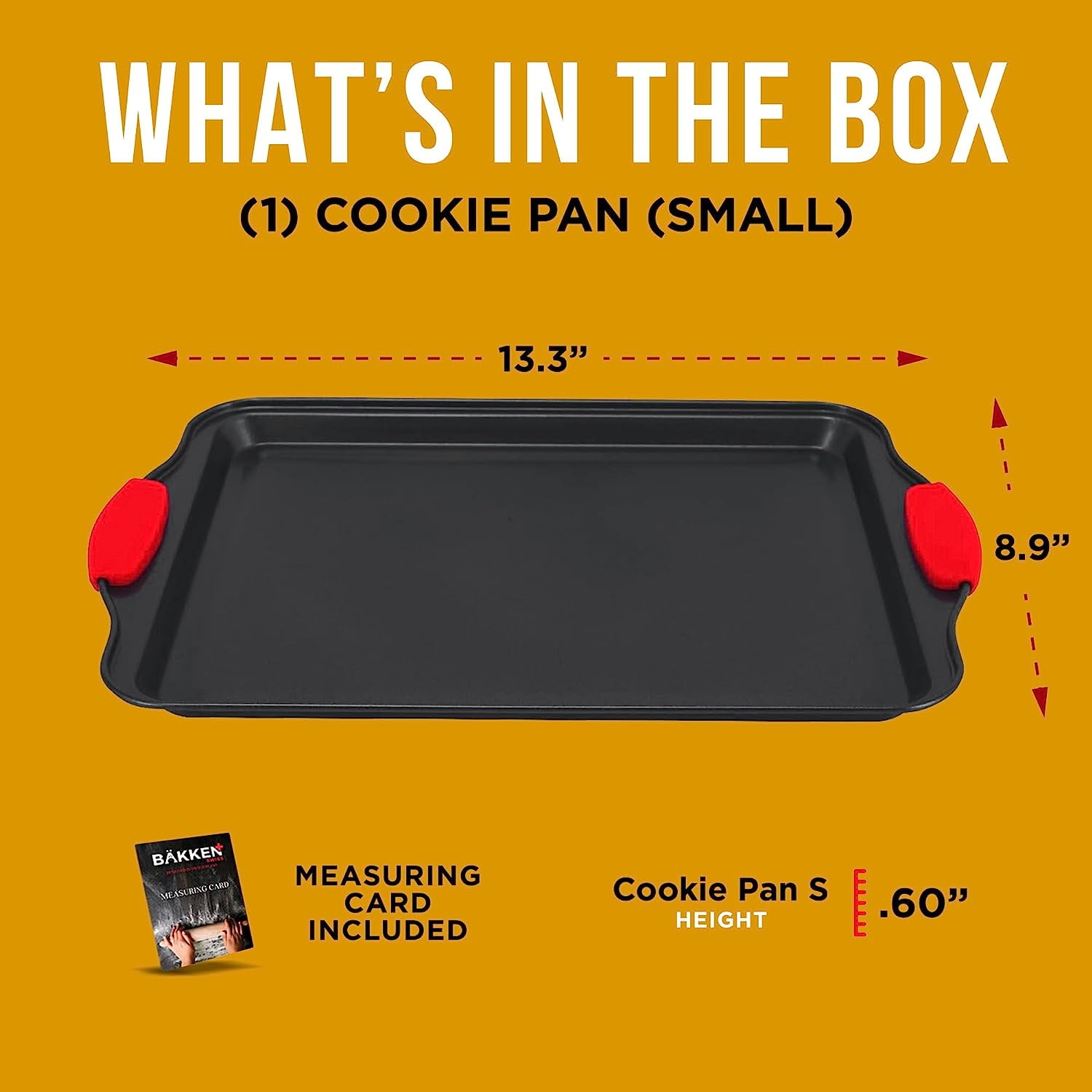 Bakken- Swiss Nonstick Cookie Sheet Pan Carbon Steel Oven Tray Sheet Pan with Red Silicone Handles -Small Bakeware Pan Tray with Gray Coating Inside & Outside