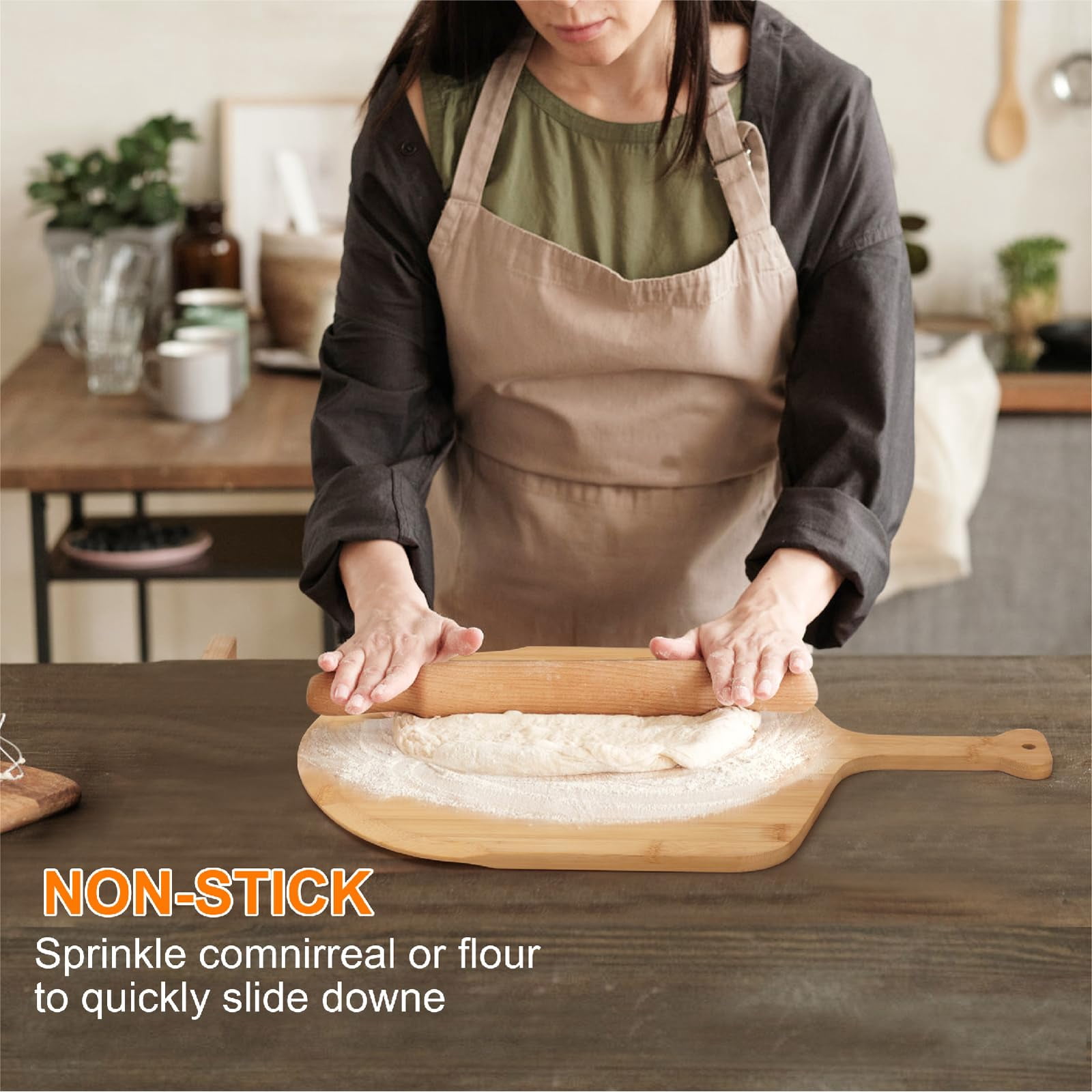 12 Inch With Grooves - 2 Pizza Peel Set, Double-Sided Use Board for Bread Cheese Vegetable Fruits