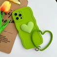 thumbnail image 2 of Mustard Green Heart Phone Case Compatible with iPhone 12 Pro Max, Cute 3D Big Love Heart Phone Case, Curly Wave Shape Heart Phone Cover with Heart Bracelet for Women Girls, 2 of 6