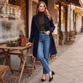 thumbnail image 6 of TQWQT Womens Notched Lapel Mid Length Wool Blend Coat Single Breasted Solid Color Elegant Trench Overcoat with Side Pockets Casual Office Outerwear for Fall Winter Blue M, 6 of 7