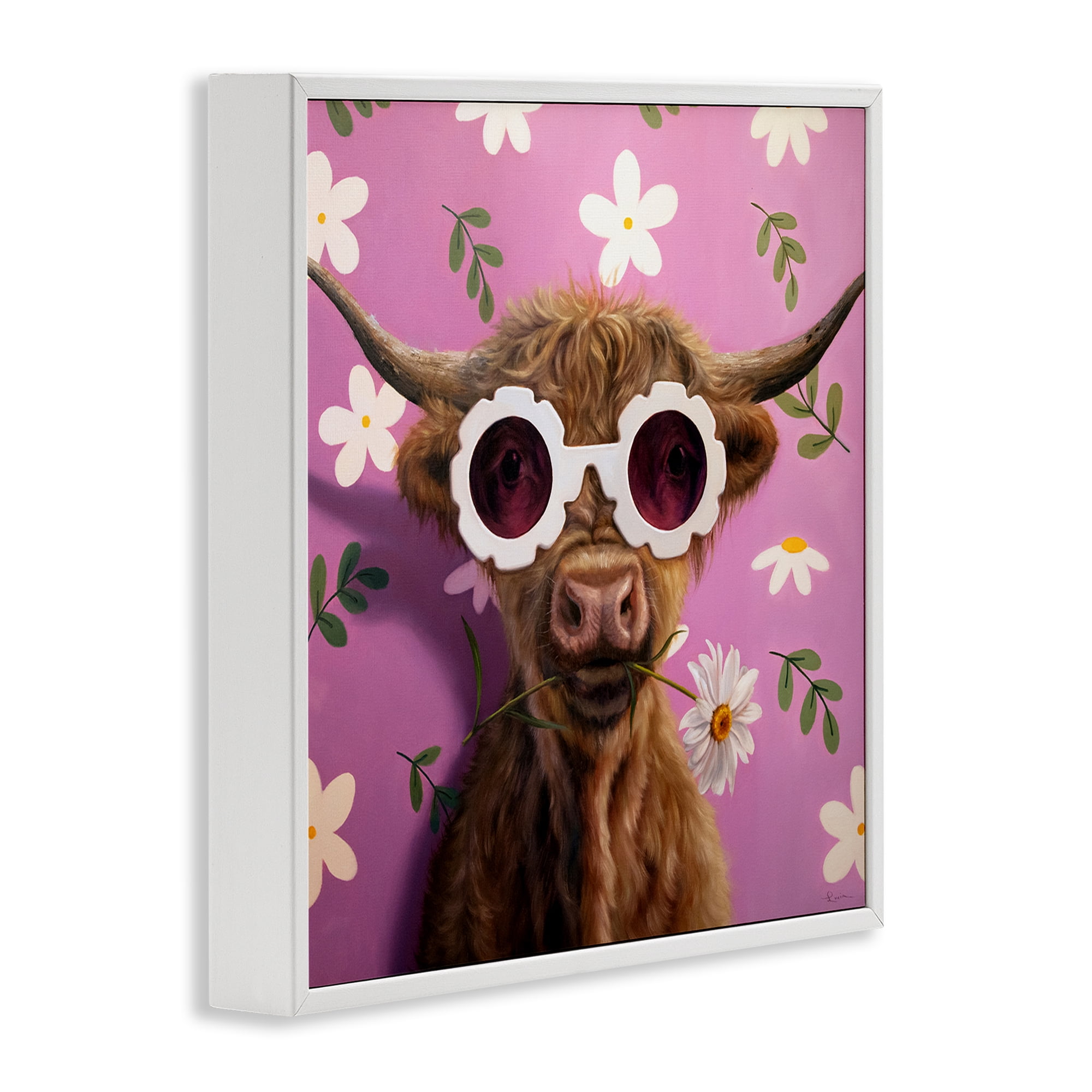 Stupell Industries Fresh As A Daisy Cattle White Framed Giclee Art, design by Lucia Heffernan
