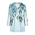 thumbnail image 7 of JTZGDY Womens 3/4 Sleeve Tops Dressy Casual Floral Printed Fall V Neck Outfit Graphic T-Shirts Trendy 2025 Basic Ruched Pleated Fall Tunic Blouse for Leggings Green#01 XL, 7 of 7