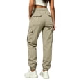 thumbnail image 6 of Women's Lightweight Breathable Cargo Jogger Trousers, Elastic Drawstring High Waist Pocket Solid Cuffed Ankle Pants Khaki S(S), 6 of 6