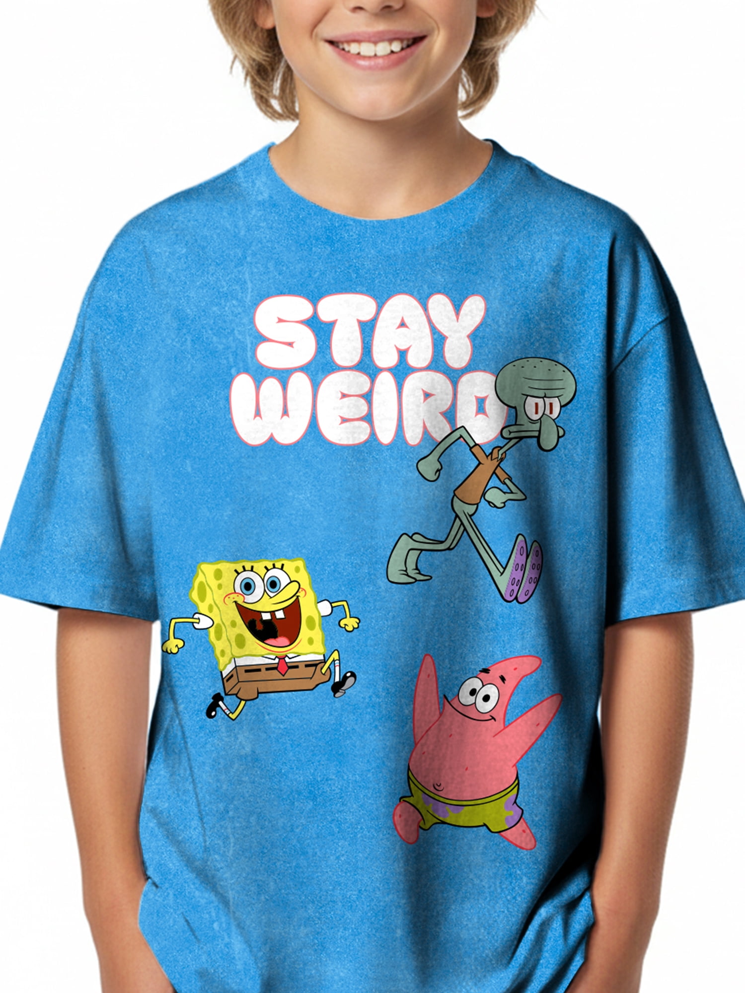 Nickelodeon Boys SpongeBob SquarePants Stay Weird Mineral Wash Graphic T-Shirt, Sizes XS-XXL