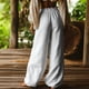 thumbnail image 2 of TaTaai Women High Waist Cotton Linen Wide Leg Pants Solid Color Elastic Drawstring Loose Casual Literary Trousers with Side Pockets Comfy All Season Gift, 2 of 6