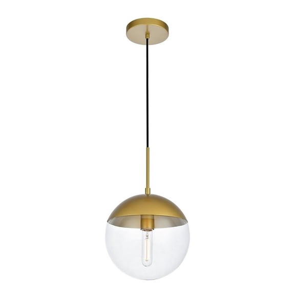 Living District Eclipse 1-Light Glass & Metal Pendant in Brass/Clear