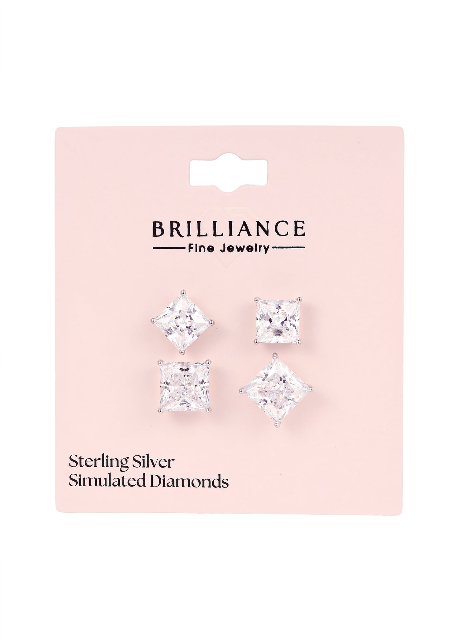 Brilliance Fine Jewelry Women's Simulated Diamond Duo Square Earring Set in Sterling Silver