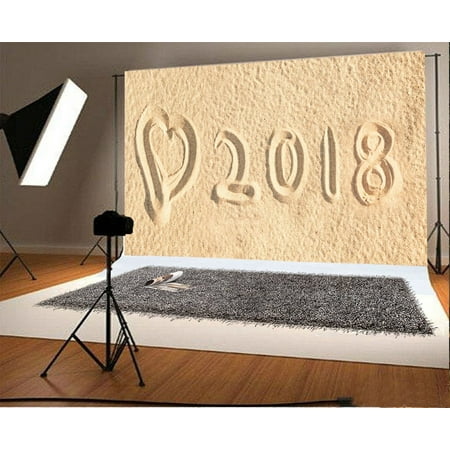 HelloDecor Polyster 7x5ft Photography Backdrop Close up on Written in Sand of Beach wih a Heart Photo Background Children Baby Adults Portraits