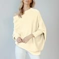 thumbnail image 4 of Beige Sweatshirt for Women Fall Sweaters for Women Asymmetric Draped Jumper Long Batwing Sleeve Off The Shoulder Sweater Slouchy Knit Pullover Women Fall Clothes, 4 of 6