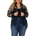 thumbnail image 2 of DARING DIVA Plus Size Mesh Sheer Floral Long Sleeve Bomber Jacket 4X Navy Blue, 2 of 6