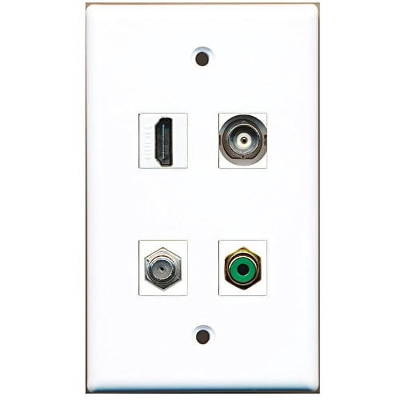 RiteAV - 1 Port HDMI 1 Port RCA Green 1 Port Coax Cable TV- F-Type 1 Port BNC Wall Plate