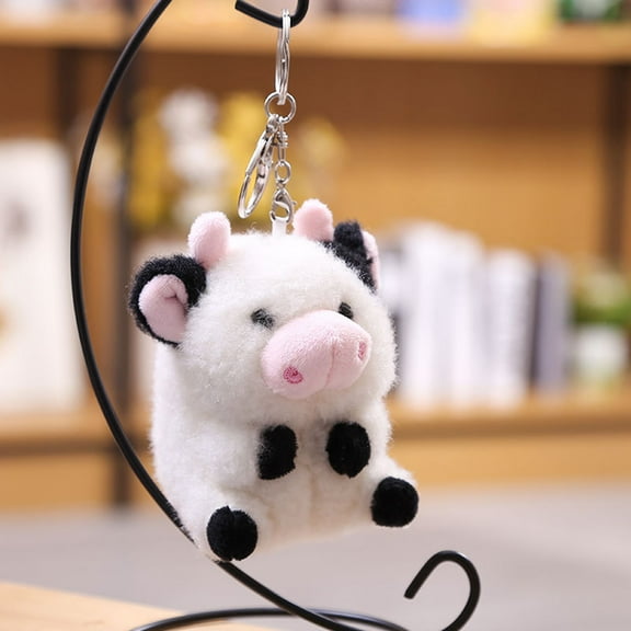 Anvazise 10cm Plush Keychain Exquisite Bag Decoration Lovely Cow Plush Toy Stuffed Doll Pendant Children Gift Black White