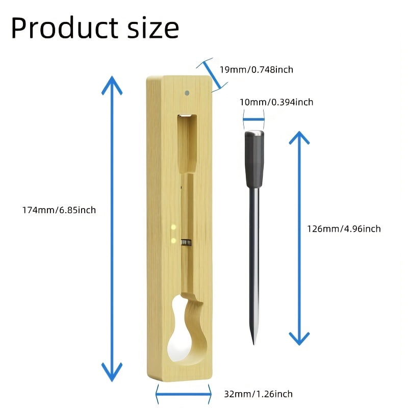 Smart Bluetooth Bamboo Wireless Meat Digital Thermometer for Grill, Oven, Air Fryer, Kitchen, BBQ, Perfect for Steak Chicken Turkey and More Delicious Recipes, Digital Cooking Thermometer with Apps