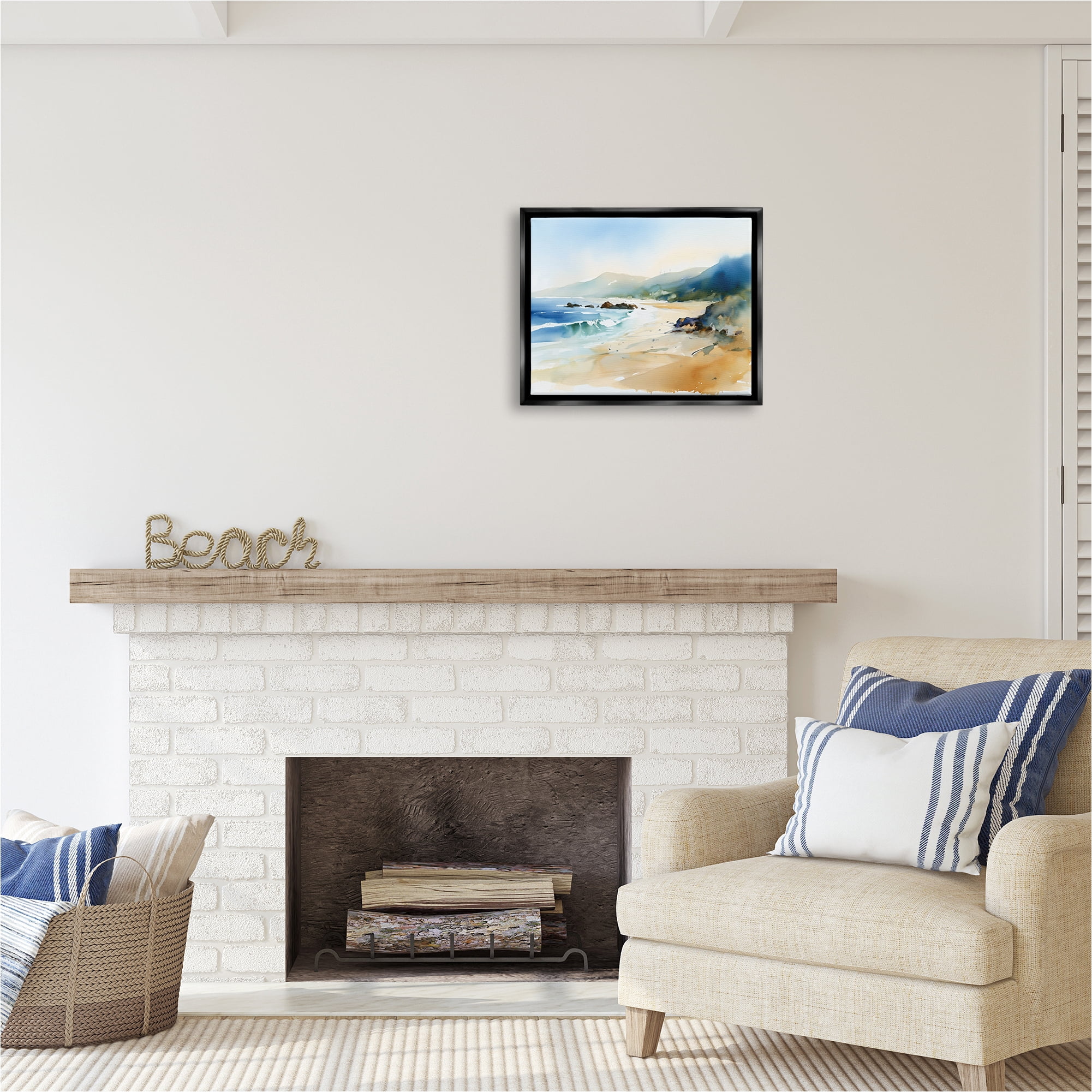 Stupell Industries Abstract Beach Scenery Landscape Painting Black Floater Framed Canvas Art Print Wall Art, 21 x 17