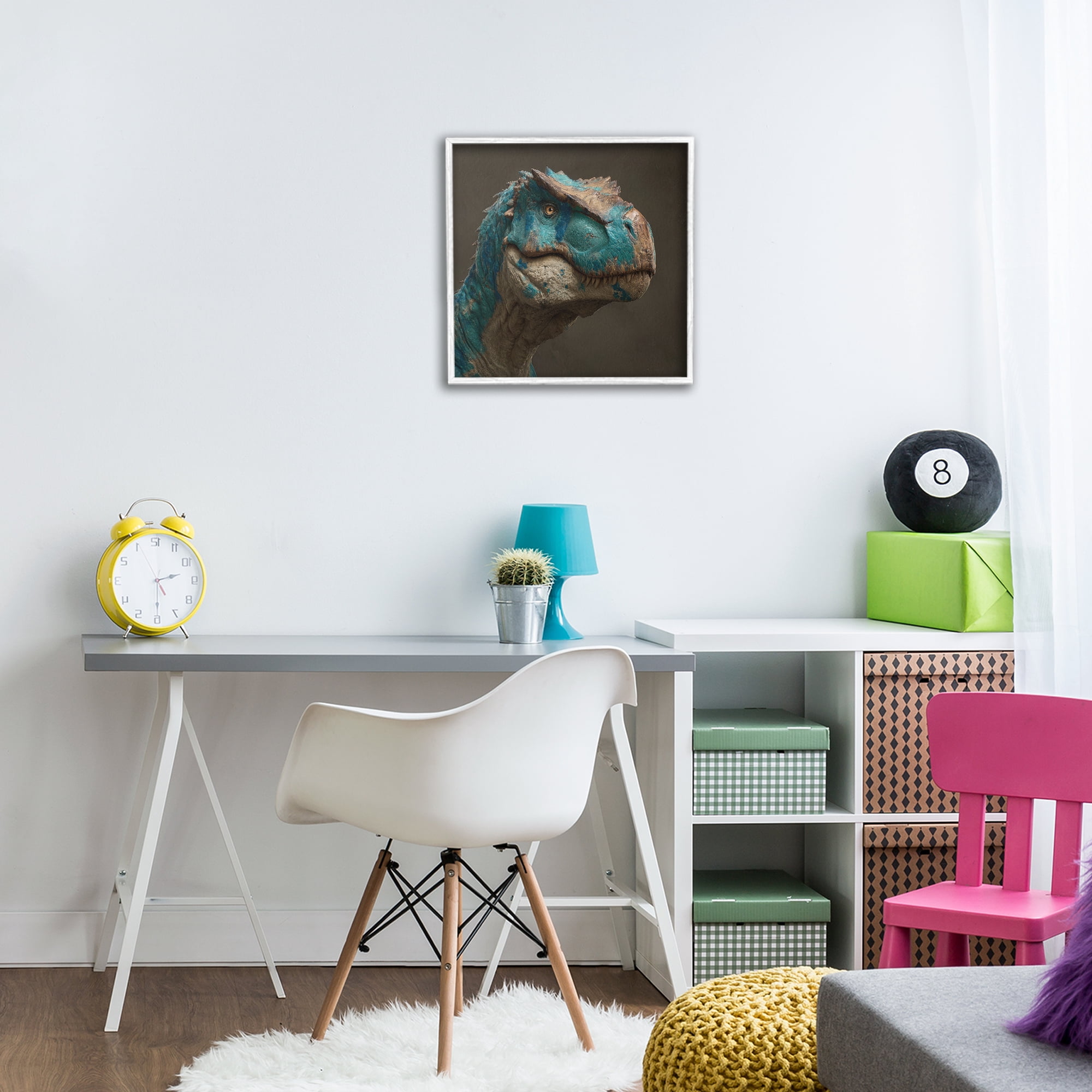 Stupell Industries Cerulean Scaled Dinosaur Detail White Framed Giclee Art, design by Wumples