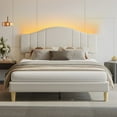 thumbnail image 3 of Pinmoco Queen Upholstered Bed Frame with Adjustable Arc-shaped Headboard, LED Platform Bed, Beige Fabric, 3 of 10