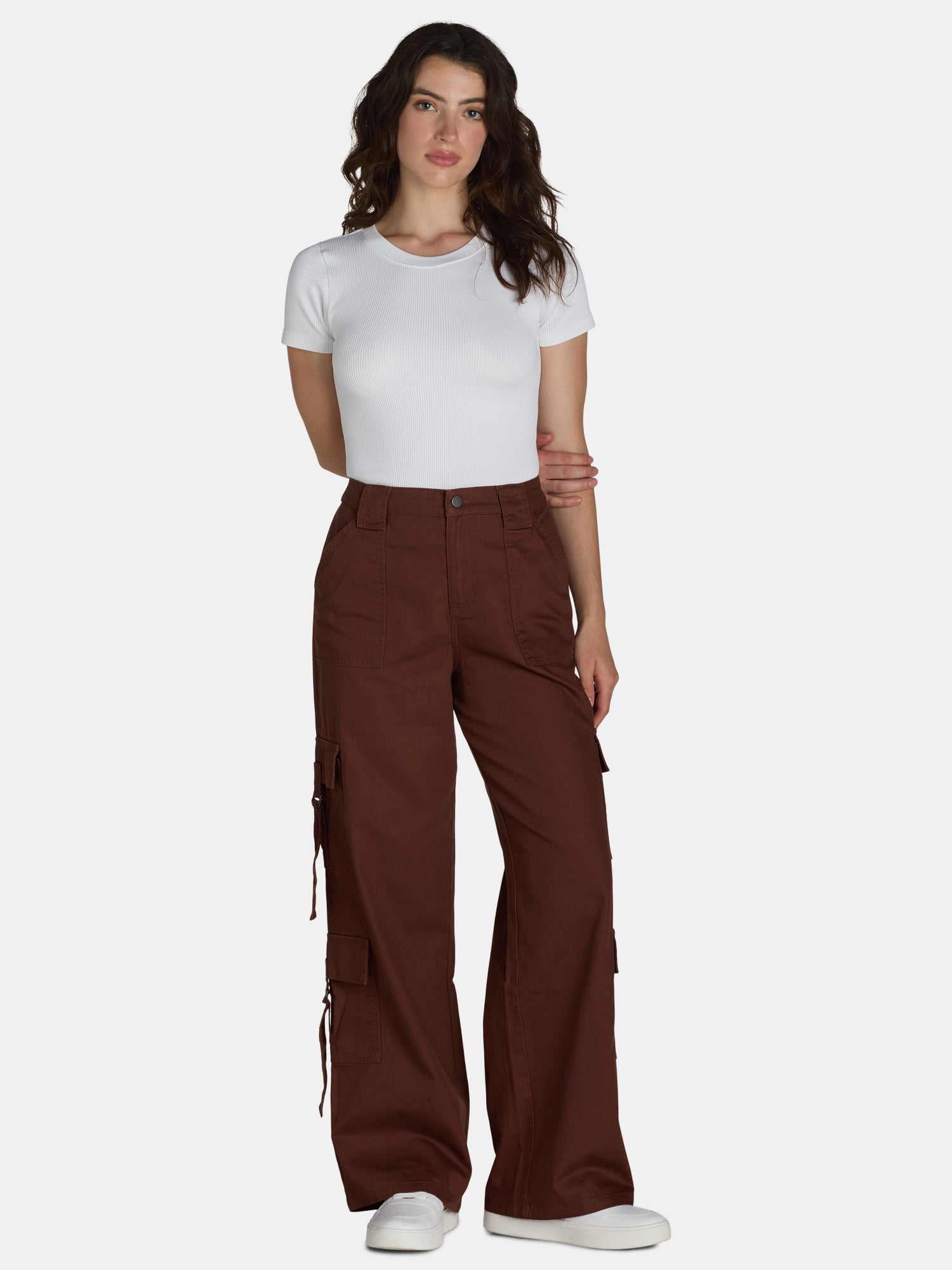 No Boundaries Twill Cargo Pants, 31.75” Inseam, Women’s