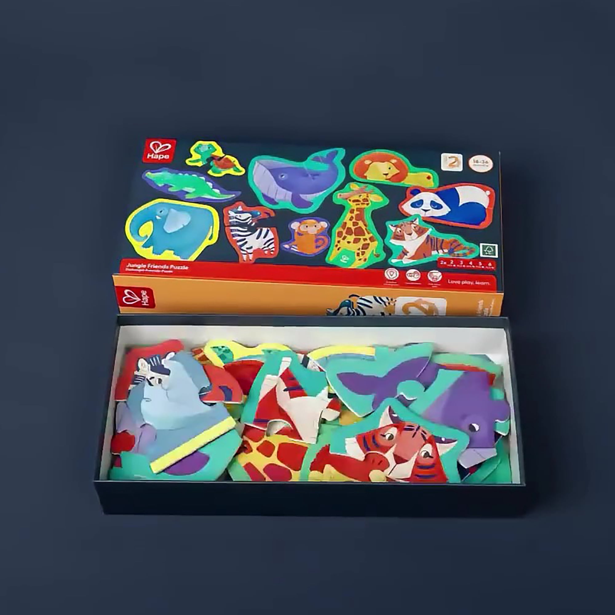 Hape: Jungle Friends Puzzle - 10 Mini Animal Shaped Puzzles, 2-6 Oversized Pieces Each, Colorful Design, Preschool Toy, Toddlers & Kids Ages 18mo+