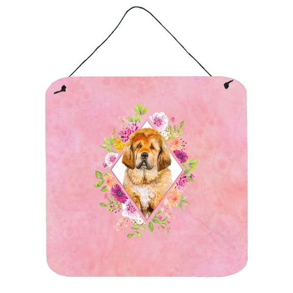 Tibetian Mastiff Puppy Pink Flowers Wall or Door Hanging Prints