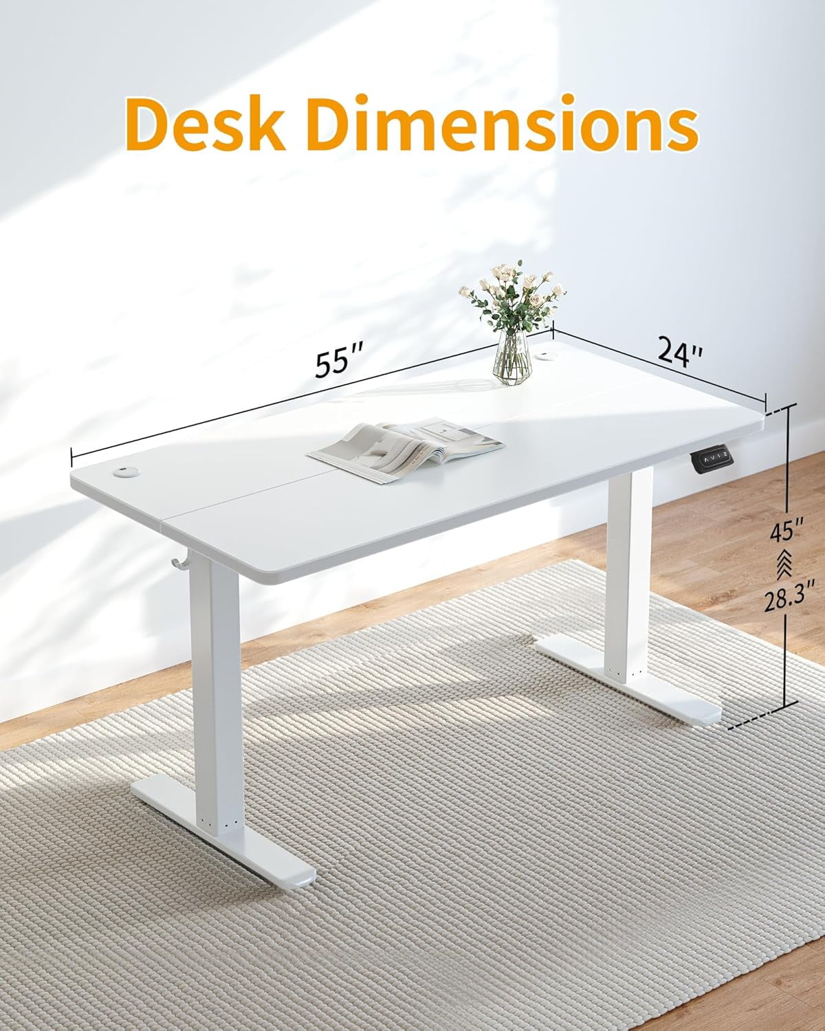 CubiCubi Electric Standing Desk, 55 x 24 Inches Height Adjustable Sit Stand Desk, Ergonomic Home Office Computer Workstation, White