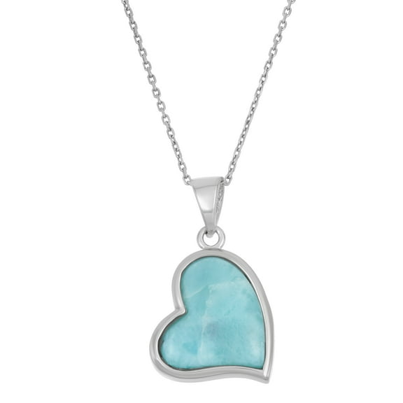 Sterling Silver Natural Larimar Heart Pendant Necklace with 18" Chain - Jewelry for Women or Teens
