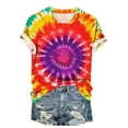 thumbnail image 4 of VBTAPA Tie Dye Print Shirt Women Gradient Graphic Short Sleeve T-Shirt Summer O-Neck Casual Colorful Tee Tops Multicolor XL, 4 of 5