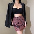 thumbnail image 3 of (Con vídeo) Minifalda de malla estampada Borgoña M, falda sexy para discoteca para mujer, primavera y verano, temperamento ins, 2021, 3 of 8