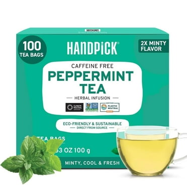 HANDPICK, Peppermint Tea Bags (100 Count) | Mint tea, Relaxation Tea, Stress Relief Tea | Caffeine Free, Non GMO, Gluten Free | Eco-Conscious Herbal Tea Bags