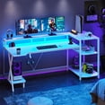 thumbnail image 6 of White Gaming Desk 70.8'' with LED Lights and Storage Shelves, Computer Desk with Monitor Stand, Power Outlets and Cup Holder, Large PC Gamer Desk, Gaming Table for Bedroom, Living Room, 6 of 12