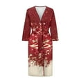 thumbnail image 3 of Yuyamidu Xmas Tree Long Bathrobe for Women Music Note Robe Sleepwear Christmas V-Neck Spa Robes Size 2XL Sexy Mid-Length Kimono Robes Red 3/4 Sleeves Loungewear Dress, 3 of 7