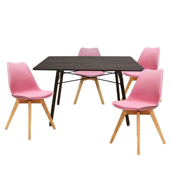 Set Comedor Oslo Melamina 120 Nogal 4 Sillas Frankfurt Rosa Mundo In Minimalista