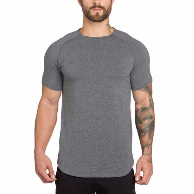 Camisas de fitness para hombre Camisetas ajustadas de moda Camisetas musculosas de fitness con ajuste largo y caído 2 piezas gris XXL