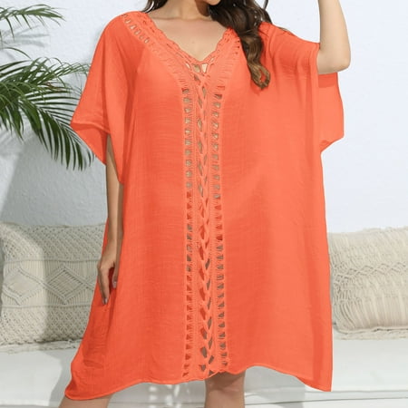 Nrmvnmi Women s Fashion Sunscreen Loose Hollow Large Lace Spliced Beach Bikini Wrapped with Strap Cardigan Cover Up Mothers Day Gifts