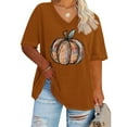 thumbnail image 3 of TKLPEHG Plus Size Halloween Pumpkin Shirt Women Fashion V Neck Fall Graphic Tee Short Sleeve Thanksgiving Gift Tops T-Shirt (Orange,XXL), 3 of 4