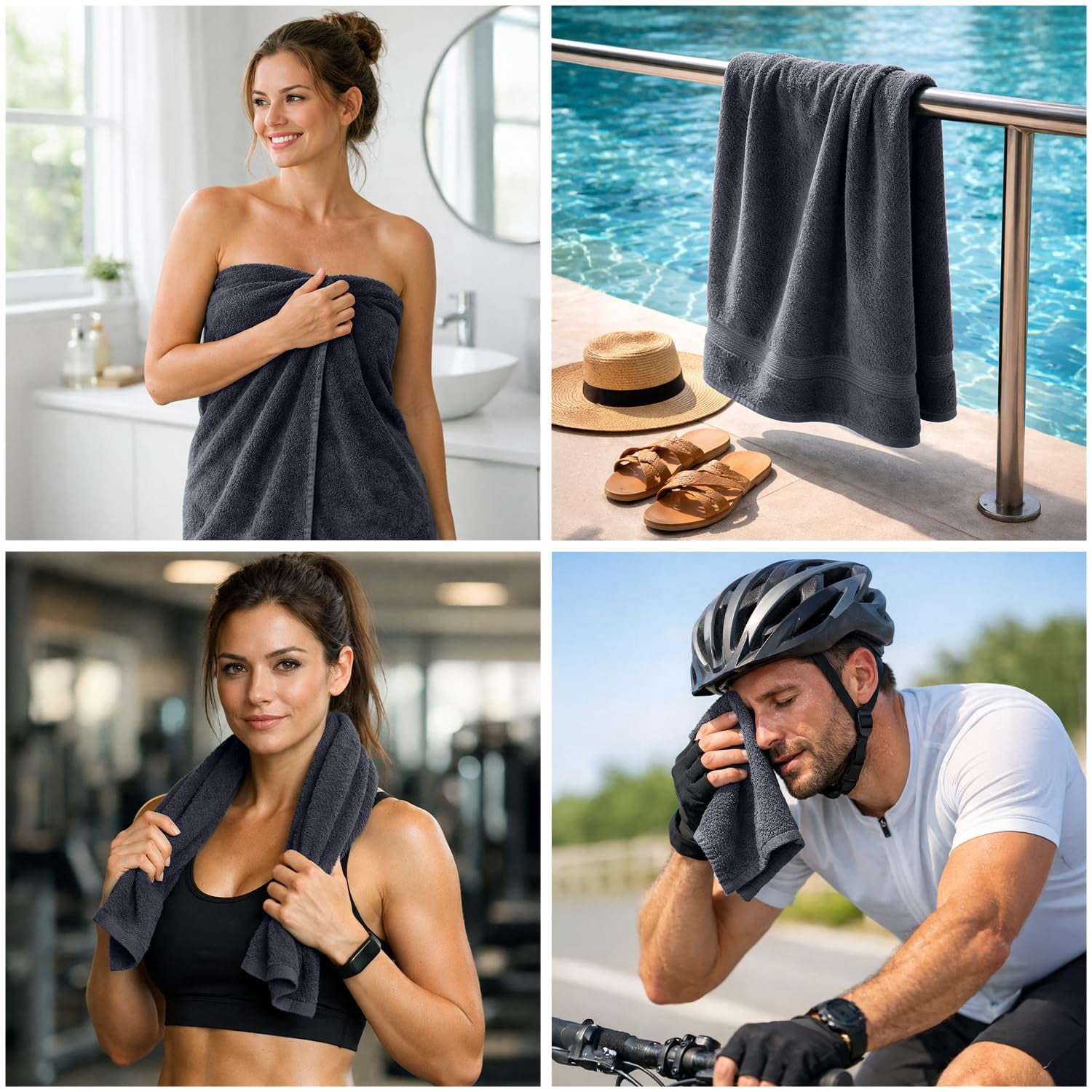 Dan River 8 Piece Towel Set Soft Quick Drying Cotton Bath Towel For Gym, Spa and Bathroom - Charcoal