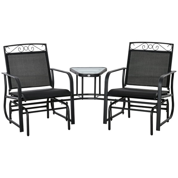 Patio Furniture Outsunny Outdoor Glider Chairs with Coffee Table, Patio 2-Seat Rocking Chair Swing with Breathable Sling for Backyard, Garden and Porch, Black,Patio Chairs