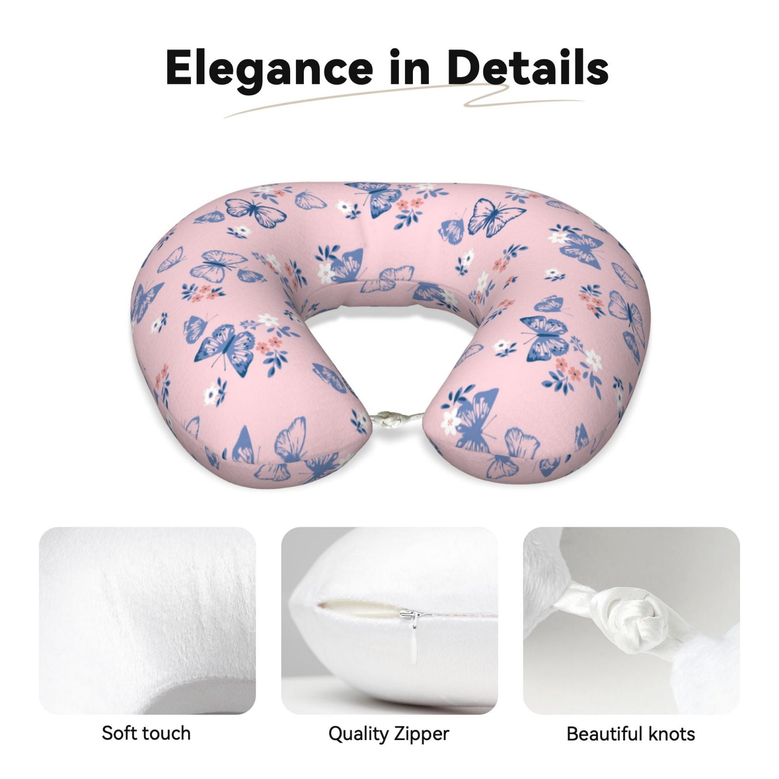 Xecao Butterfly Print Memory Foam Cervical Neck Pillow Versatile U-Shaped Pillows for Home,Office,Camping,Travelling,Soft Washable Cover