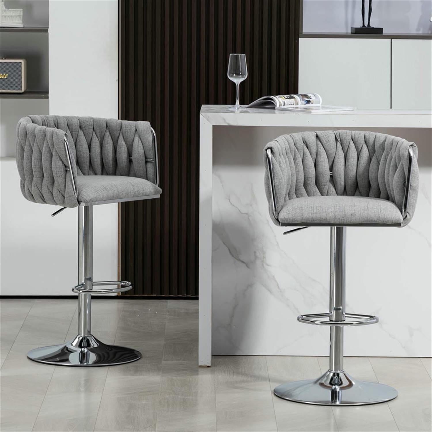 Demi Bonn 35" Adjustable Counter Height Bar Stools Set of 2, Fabric Cover Swivel Barstools with Back, Kitchen Island Countertop Chairs for Dining Room, Gray