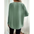 thumbnail image 4 of Women'S Crewneck Fall Knitted Top Waffle Off-Shoulder Pullover Long Sleeve T-Shirt Green M, 4 of 5