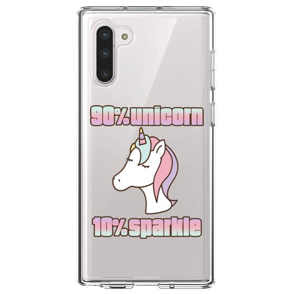 DistinctInk Clear Shockproof Hybrid Case for Samsung Galaxy Note 10 (6.3" Screen) - TPU Bumper Acrylic Back Tempered Glass Screen Protector - 90% Unicorn 10% Sparkle