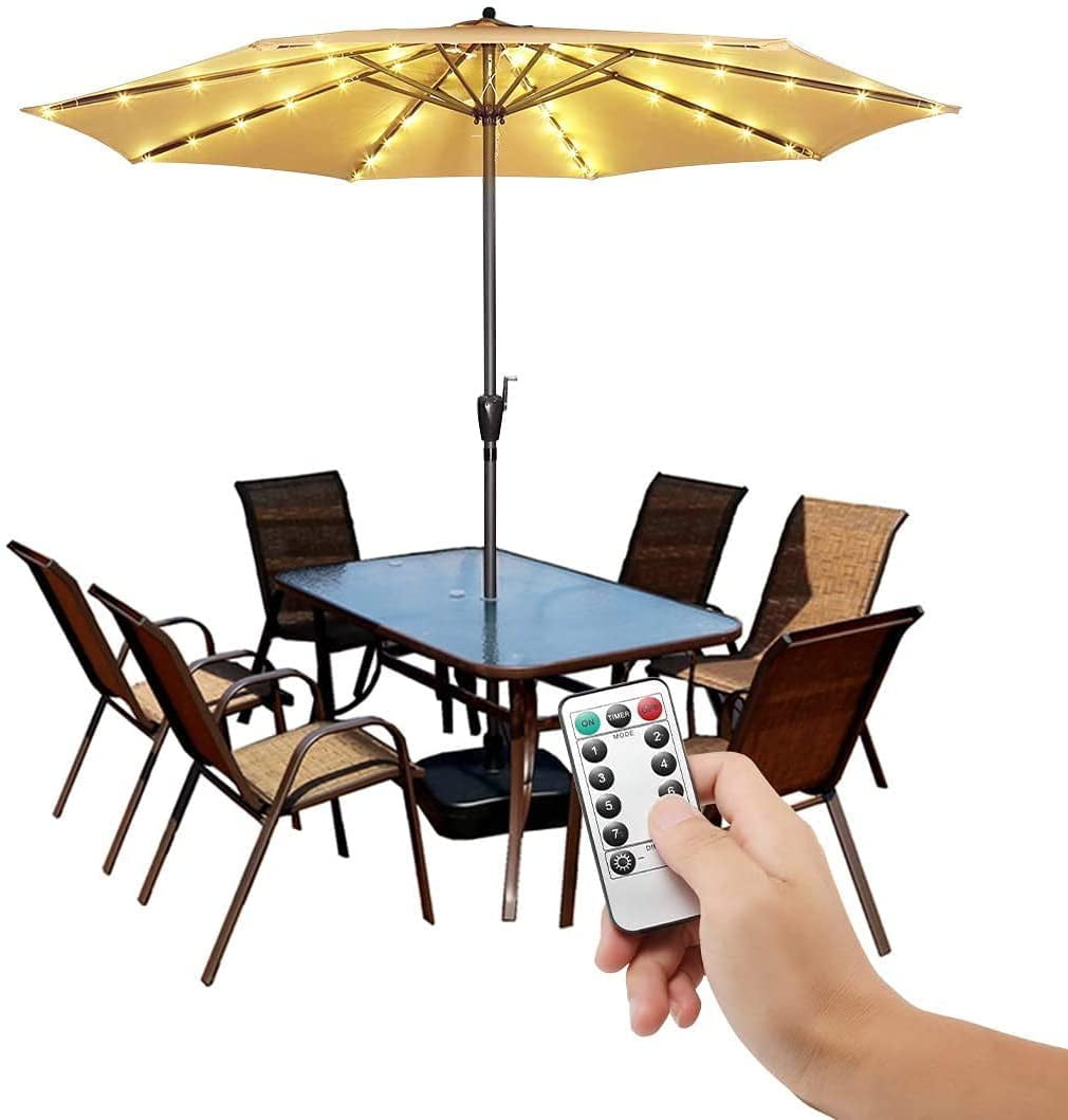 2/8 Modes Remote Control Parasol String Light Garden Patio Table Umbrella Fairy 
