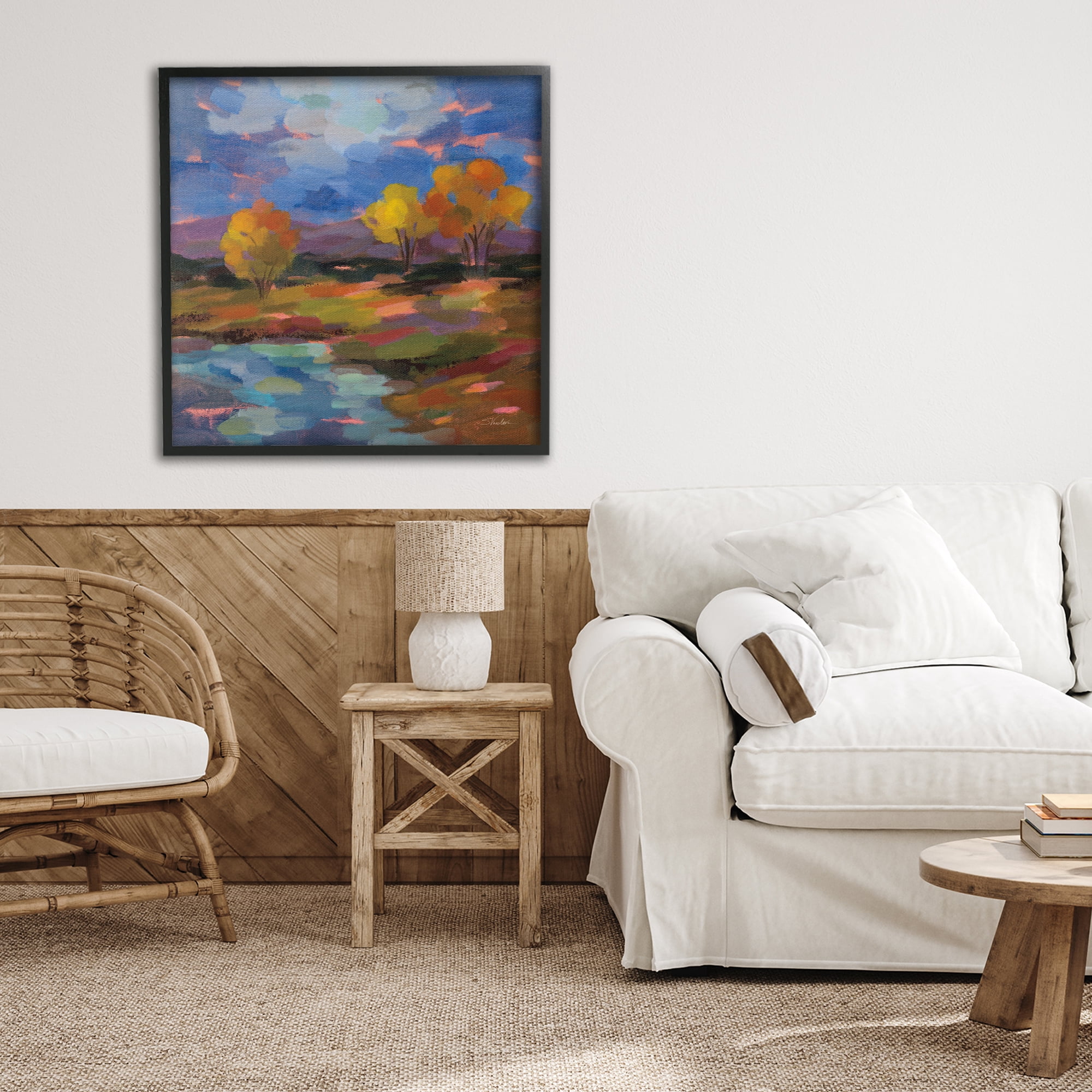 Stupell Industries October Glow Lakeside Reflection Black Framed Giclee Art, design by Silvia Vassileva