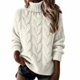 thumbnail image 4 of Comdrip Oversized Sweaters for Women Cable Knit Turtleneck Casual Soft Cozy Long Sleeve Pullover Fall Winter Daily Office Sweaters Beige L, 4 of 5
