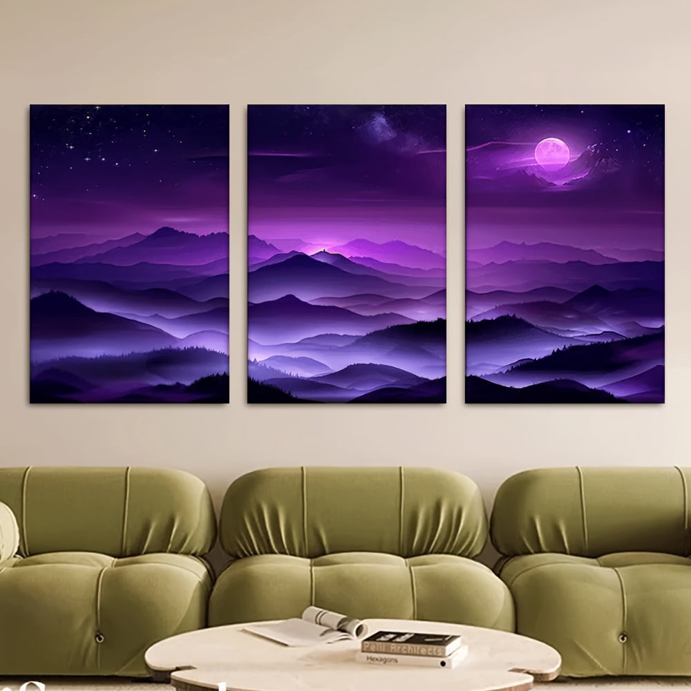 3pcs/set, Canvas painting--Unframed, Stunning purple nebula, Wall decoration, bedroom, living room, library, office, cafe, bar, abstract art, perfect birthday, holiday gift,