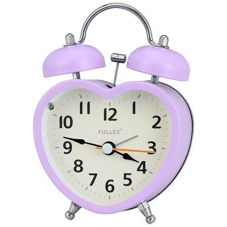 Unique Bargains Heart Shape Design Mechanical Alarm Clock Purple 5.1L x 2.2W x 3.3H