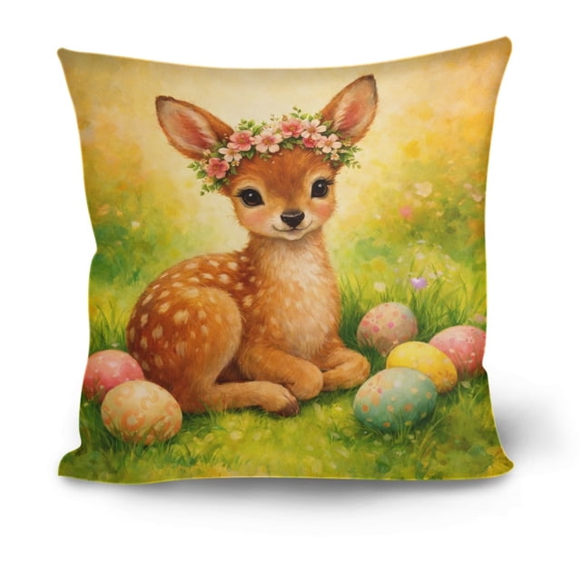 Weloille Easter Printed Style Pillowcase 1 Piece, 1.44 x 1.44 Feet Soft Pillow Cover, No Pillow Insert Colorfast Fabric Decor, Decorative Pillow Sham for Sofa Bedroom Living Room Holiday Decor